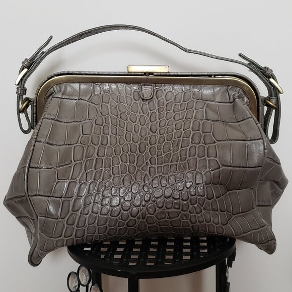 DANIER OLIVA-GREY CROCODILE LEATHER IMITATION BAG. - Picture 2 of 10